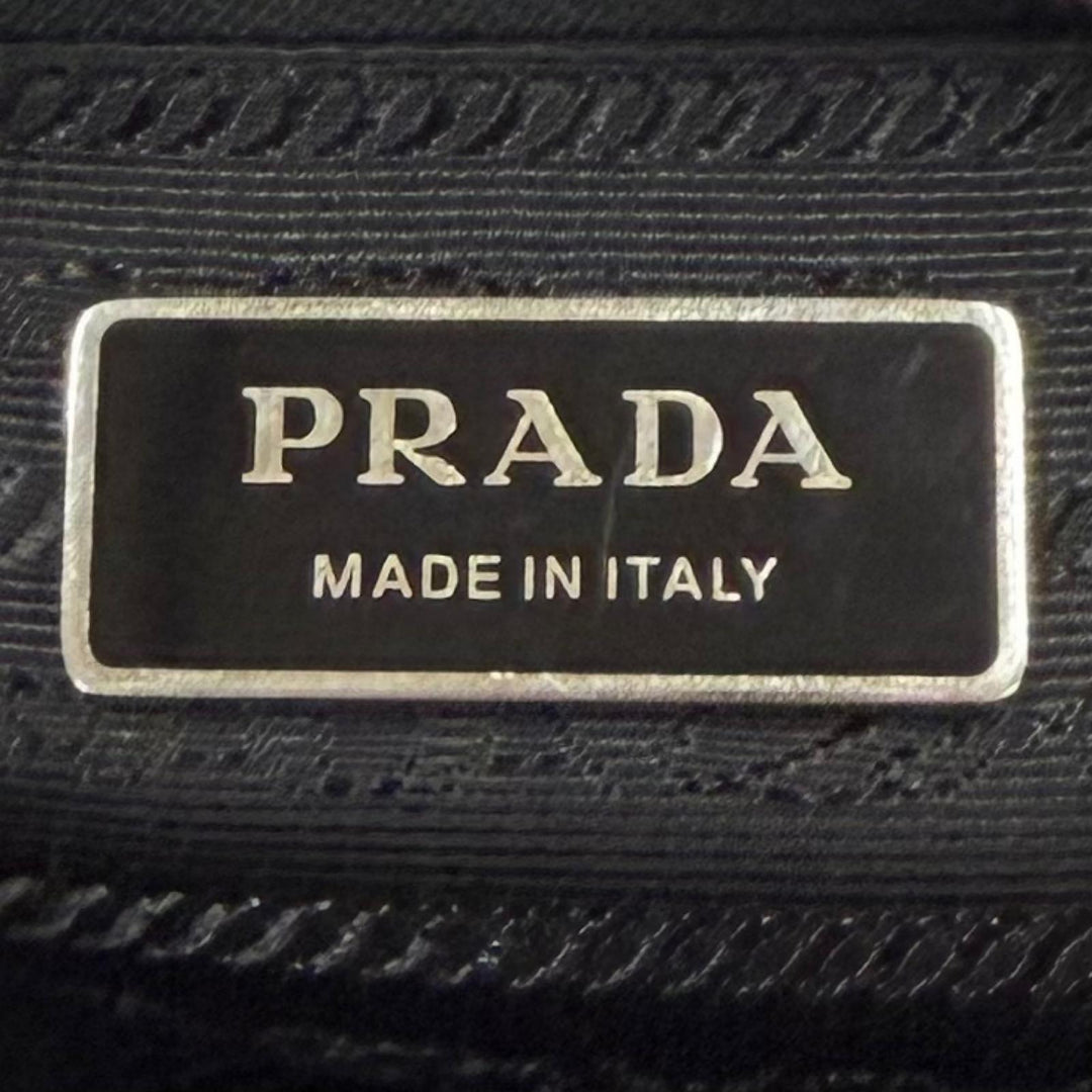 美品▼PRADA プラダ 1BC167 ナイロン Re-Nylon トライアングルロゴ 三角プレート ショルダーバッグ ブラック シルバー金具 伊製 メンズ
