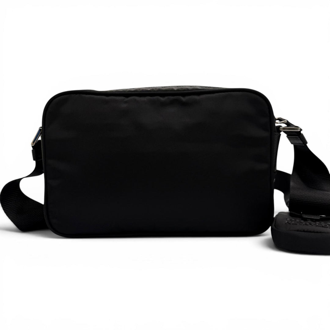美品▼PRADA プラダ 1BC167 ナイロン Re-Nylon トライアングルロゴ 三角プレート ショルダーバッグ ブラック シルバー金具 伊製 メンズ