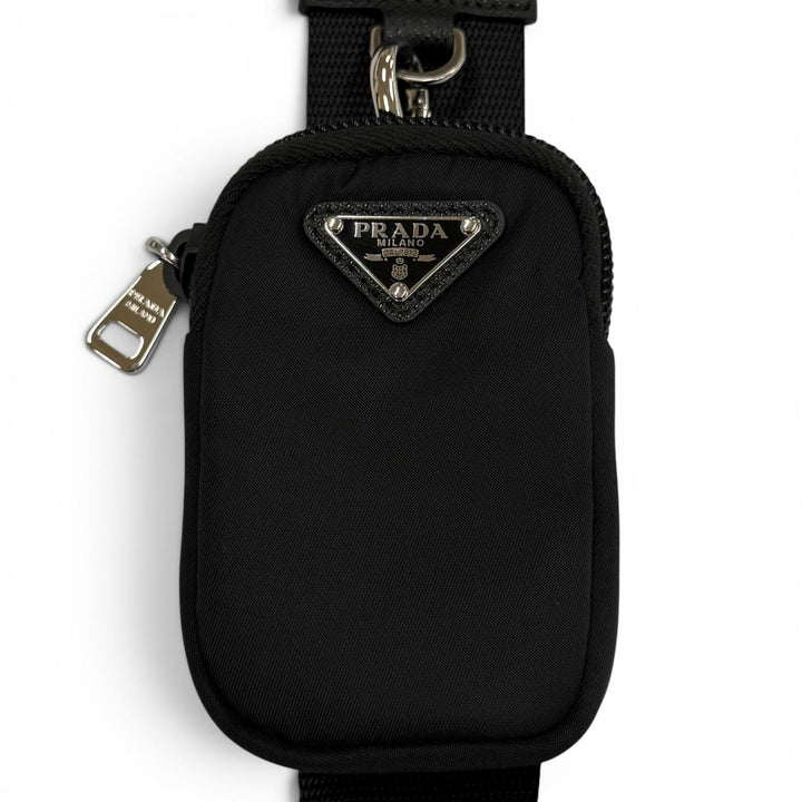 美品▼PRADA プラダ 1BC167 ナイロン Re-Nylon トライアングルロゴ 三角プレート ショルダーバッグ ブラック シルバー金具 伊製 メンズ