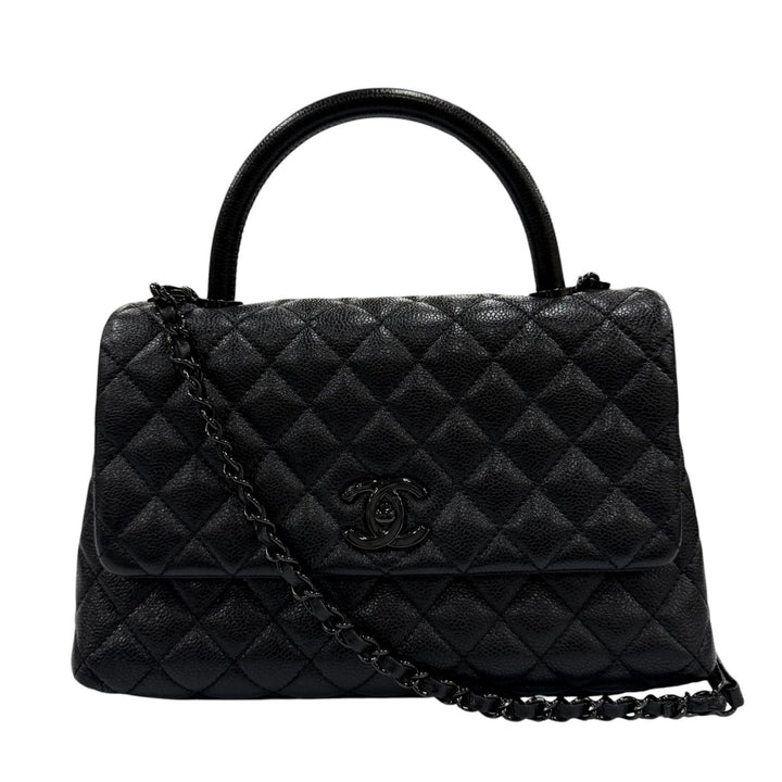 美品☆CHANEL シャネル A92991 ココハンドル 29 ラージ トップハンドル キャビアスキン フラップ 2WAY ハンドバッグ 黒 ブラック金具