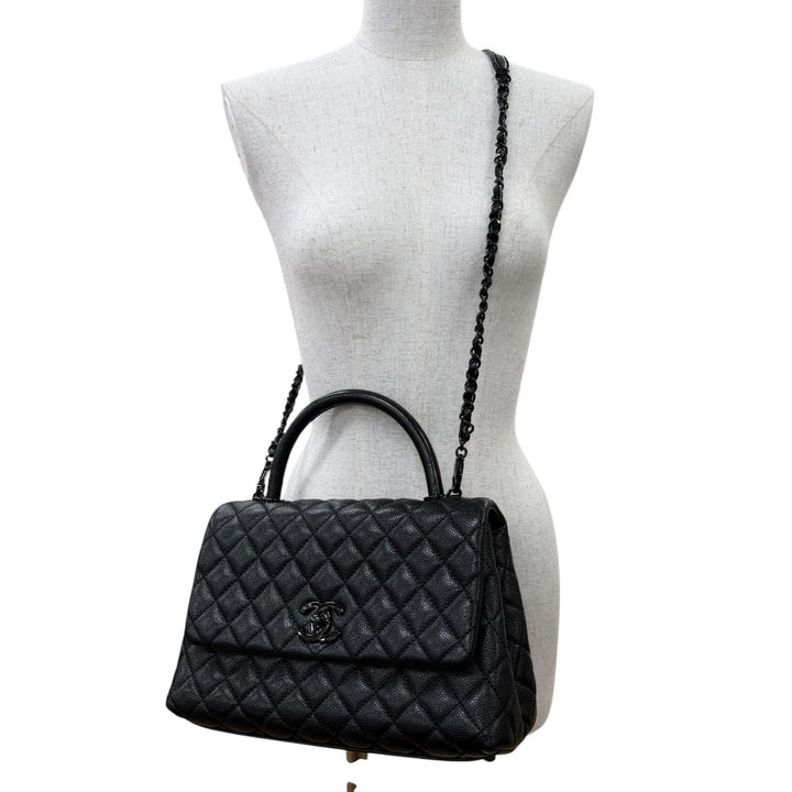 美品☆CHANEL シャネル A92991 ココハンドル 29 ラージ トップハンドル キャビアスキン フラップ 2WAY ハンドバッグ 黒 ブラック金具