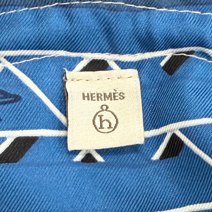 美品△HERMES エルメス プティアッシュ シルク100％ マサン&amp;マサン リバーシブル 巾着 ポーチ イエロー系 ブルー系 仏製 レディース 箱付