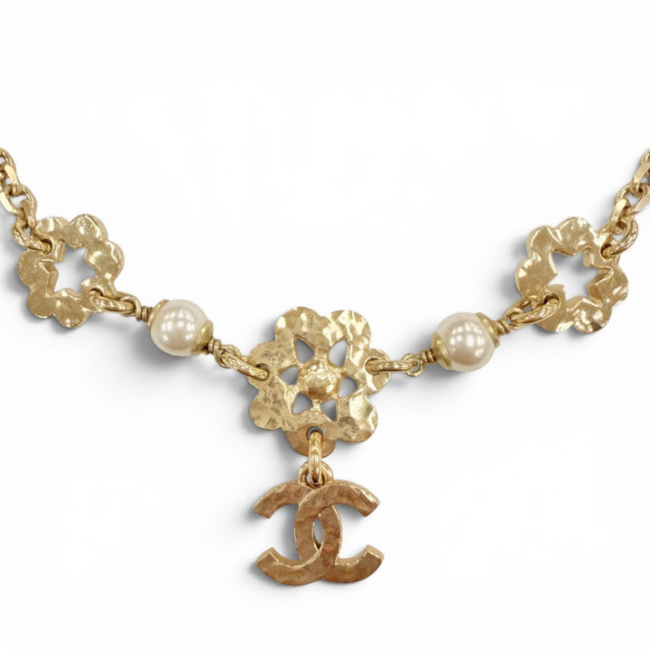 美品◇CHANEL シャネル I25C ABE965 ラインストーン パール ココマーク フラワーモチーフ ネックレス ゴールド イタリア製 レディース