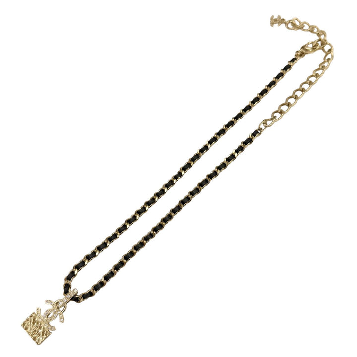 極美品◇CHANEL シャネル A23B ABB548 ラインストーン ココマーク マトラッセバッグモチーフ チェーン ネックレス ゴールド ブラック 仏製
