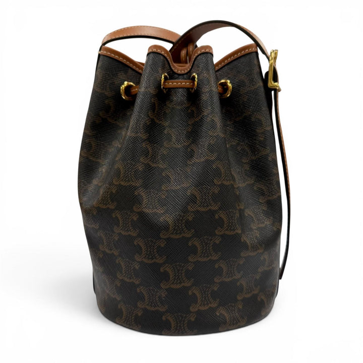 極美品☆CELINE セリーヌ 19114 トリオンフ スモール ドローストリング ショルダーバッグ トリオンフキャンバス タン イタリア製 保袋付