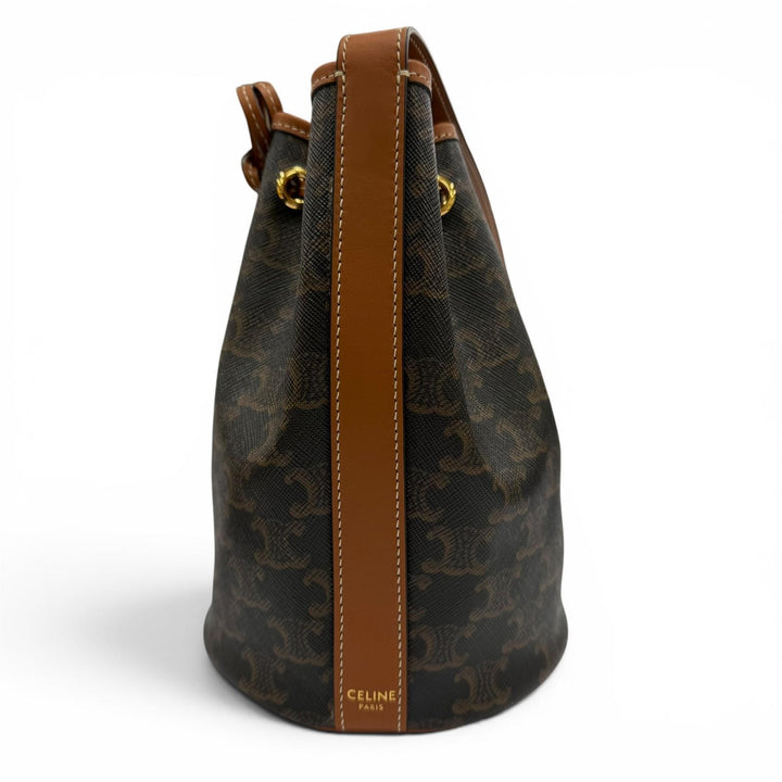 極美品☆CELINE セリーヌ 19114 トリオンフ スモール ドローストリング ショルダーバッグ トリオンフキャンバス タン イタリア製 保袋付
