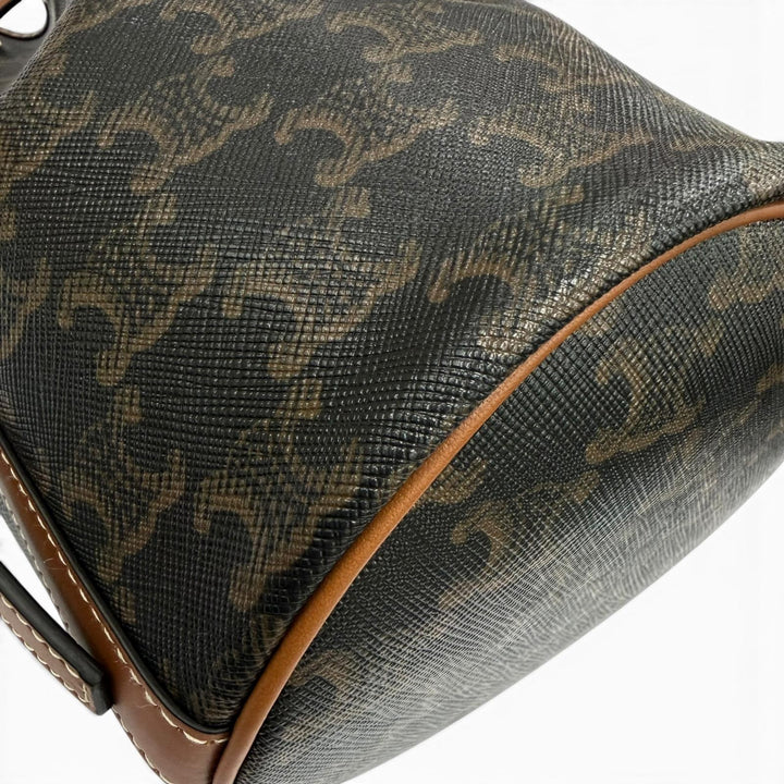 極美品☆CELINE セリーヌ 19114 トリオンフ スモール ドローストリング ショルダーバッグ トリオンフキャンバス タン イタリア製 保袋付