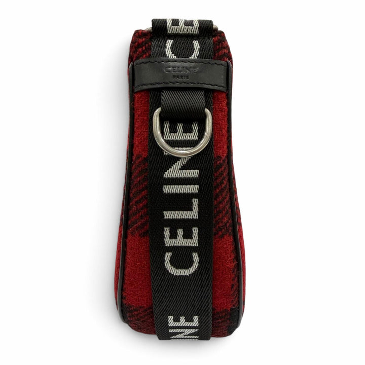 極美品☆CELINE セリーヌ 19696 ミディアム アヴァ チェック ショルダーバッグ レザー使い ロゴショルダー レッド ブラック イタリア製