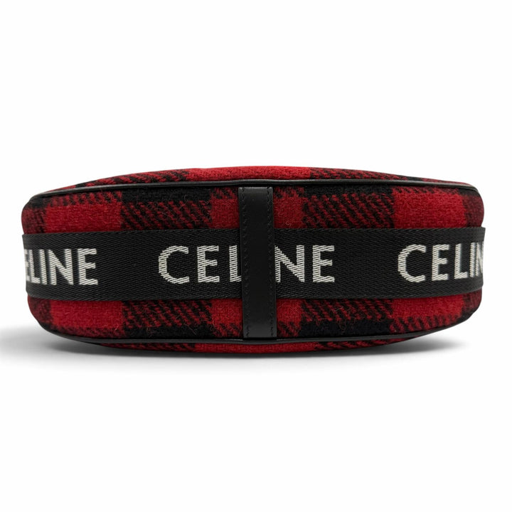 極美品☆CELINE セリーヌ 19696 ミディアム アヴァ チェック ショルダーバッグ レザー使い ロゴショルダー レッド ブラック イタリア製