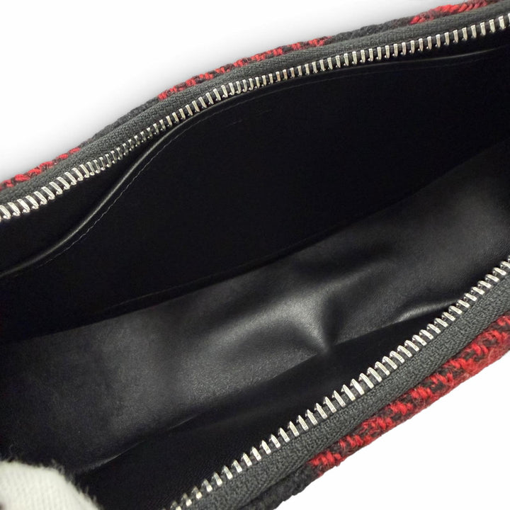 極美品☆CELINE セリーヌ 19696 ミディアム アヴァ チェック ショルダーバッグ レザー使い ロゴショルダー レッド ブラック イタリア製