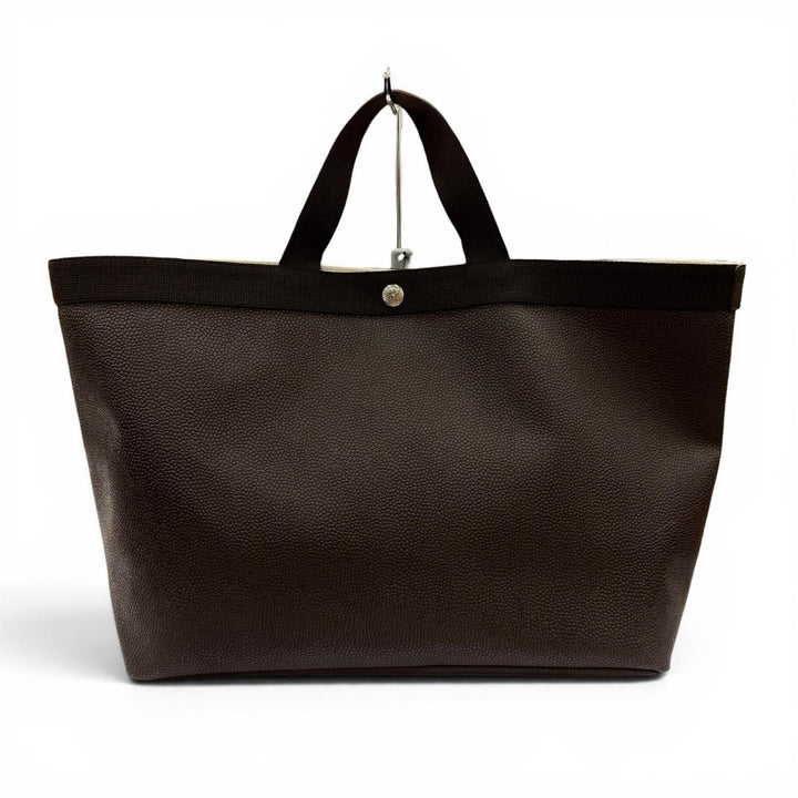 美品◇Herve Chapelier エルベ・シャプリエ 705GP リュクスライン スクエア レザーロゴパッチ付 トートバッグ モカ 仏製 保存袋付き