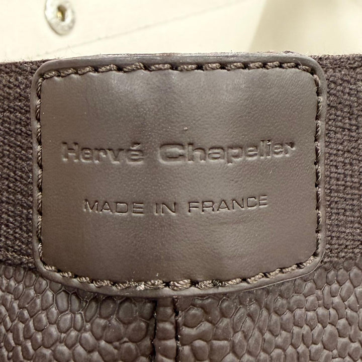 美品◇Herve Chapelier エルベ・シャプリエ 705GP リュクスライン スクエア レザーロゴパッチ付 トートバッグ モカ 仏製 保存袋付き