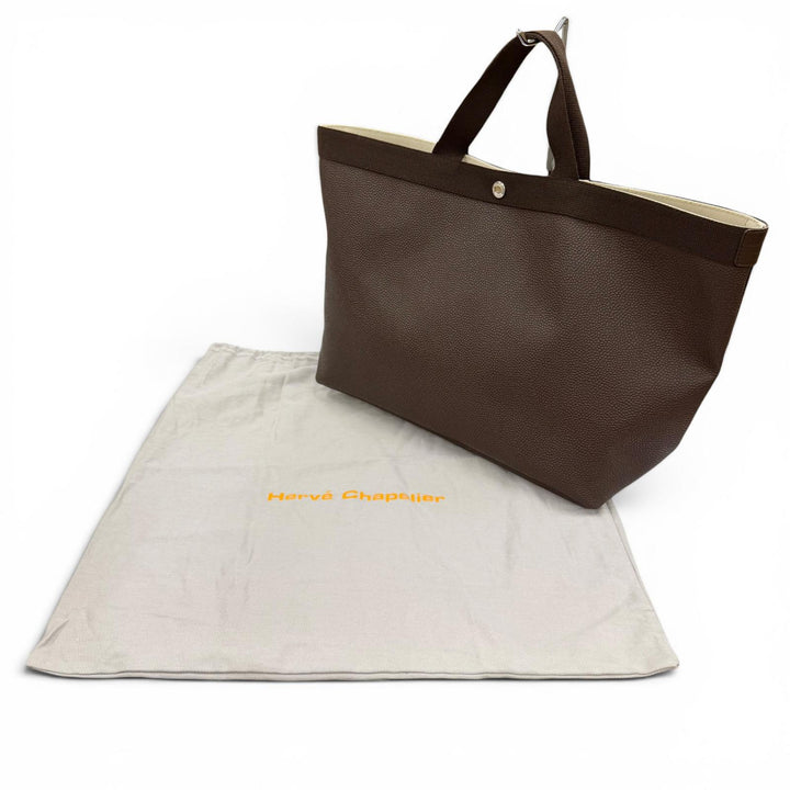 美品◇Herve Chapelier エルベ・シャプリエ 705GP リュクスライン スクエア レザーロゴパッチ付 トートバッグ モカ 仏製 保存袋付き