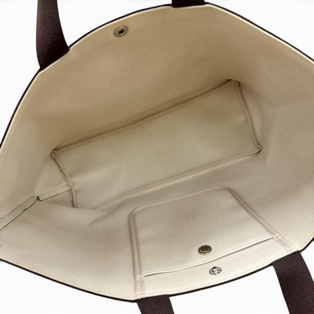 美品◇Herve Chapelier エルベ・シャプリエ 705GP リュクスライン スクエア レザーロゴパッチ付 トートバッグ モカ 仏製 保存袋付き