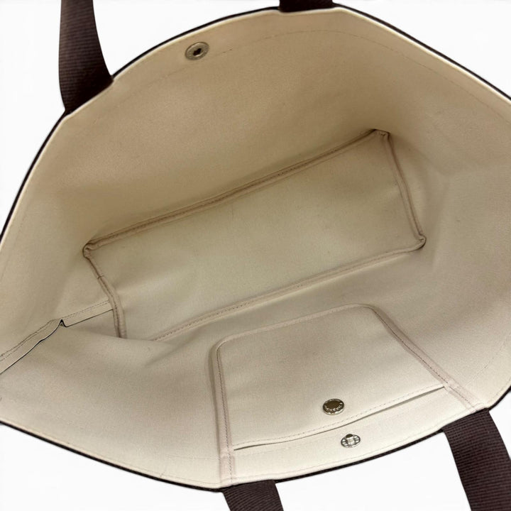 美品◇Herve Chapelier エルベ・シャプリエ 705GP リュクスライン スクエア レザーロゴパッチ付 トートバッグ モカ 仏製 保存袋付き