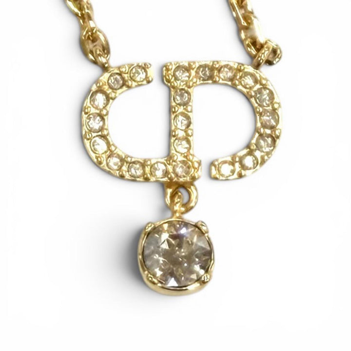 極美品★DIOR ディオール N2890WOMCY Petit CD ネックレス ラインストーン ペンダント ゴールド レディース 箱・保存袋付き