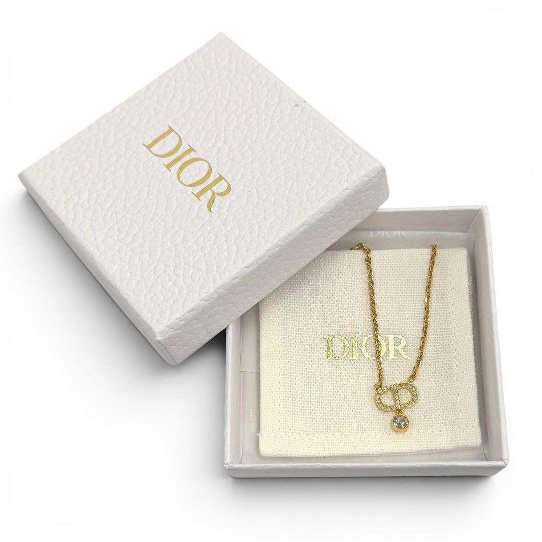 極美品★DIOR ディオール N2890WOMCY Petit CD ネックレス ラインストーン ペンダント ゴールド レディース 箱・保存袋付き