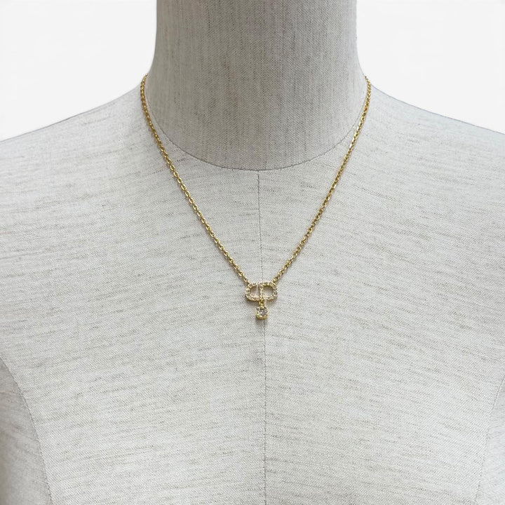 極美品★DIOR ディオール N2890WOMCY Petit CD ネックレス ラインストーン ペンダント ゴールド レディース 箱・保存袋付き