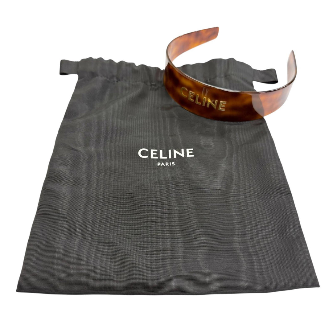 良品△CELINE セリーヌ 46Y376CEA ハバナブロンド ドレ ロゴ カチューシャ ヘアアクセサリー ヘッドバンド クリアブラウン 伊製 保存袋付