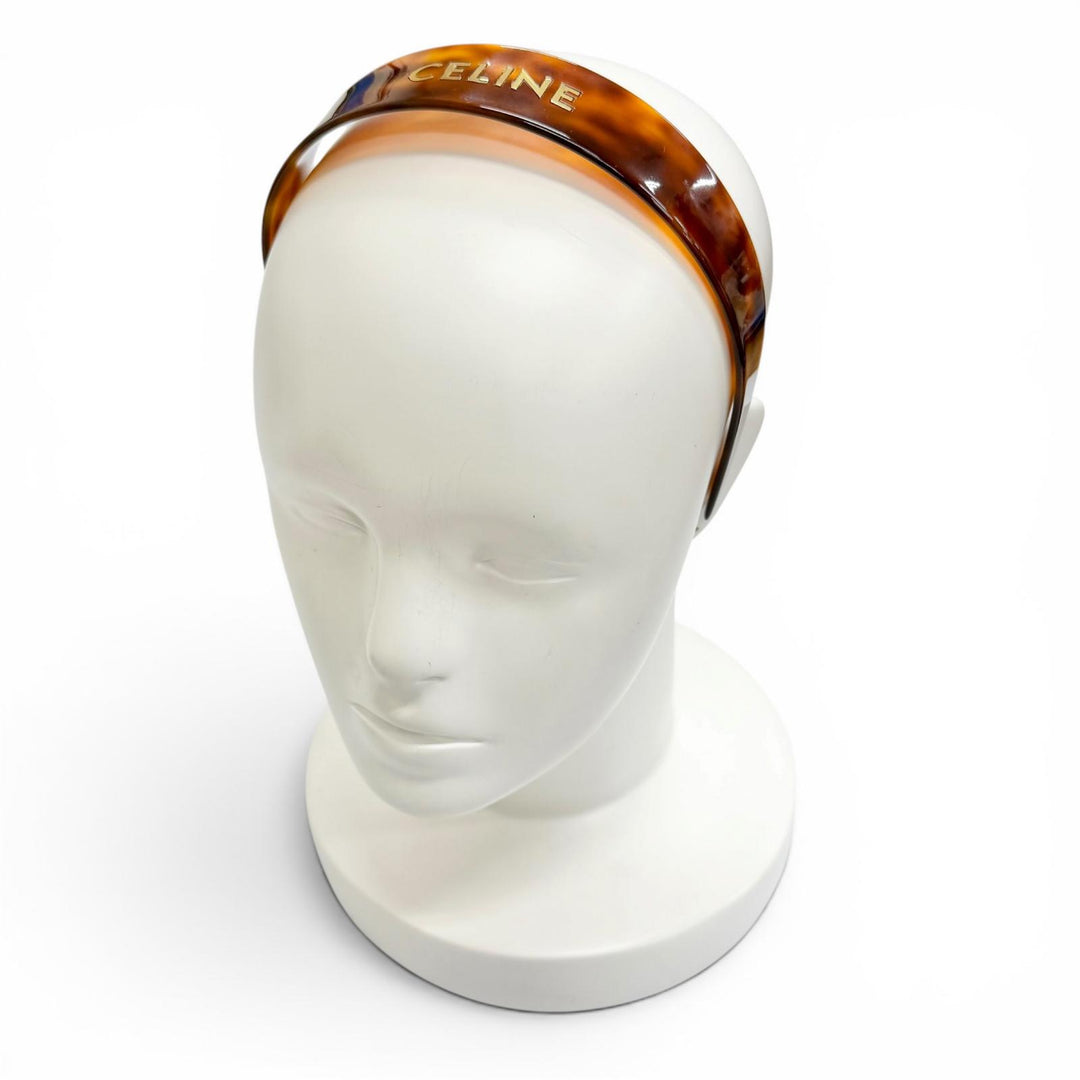 良品△CELINE セリーヌ 46Y376CEA ハバナブロンド ドレ ロゴ カチューシャ ヘアアクセサリー ヘッドバンド クリアブラウン 伊製 保存袋付