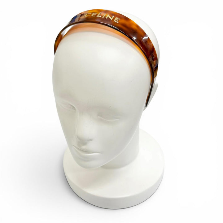 良品△CELINE セリーヌ 46Y376CEA ハバナブロンド ドレ ロゴ カチューシャ ヘアアクセサリー ヘッドバンド クリアブラウン 伊製 保存袋付