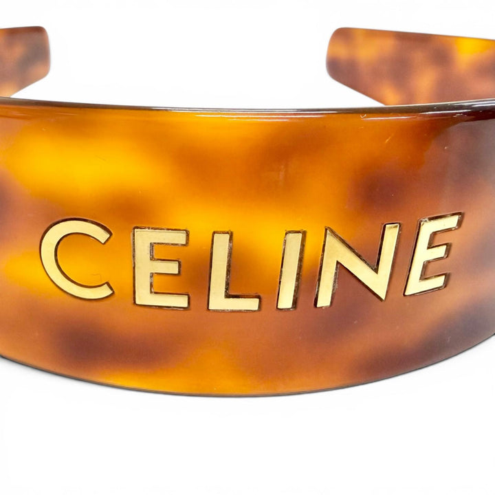 良品△CELINE セリーヌ 46Y376CEA ハバナブロンド ドレ ロゴ カチューシャ ヘアアクセサリー ヘッドバンド クリアブラウン 伊製 保存袋付