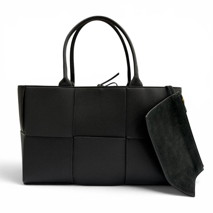 美品▼BOTTEGAVENETA ボッテガヴェネタ 609175 ミディアム ザ アルコ レザー ポーチ付き トートバッグ ブラック 伊製 メンズ 保存袋付き
