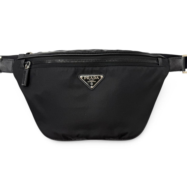 美品□PRADA プラダ 2VL033 トライアングルロゴ Re-Nylon サフィアーノレザー ボディバッグ ブラック イタリア製 メンズ 定価247500円