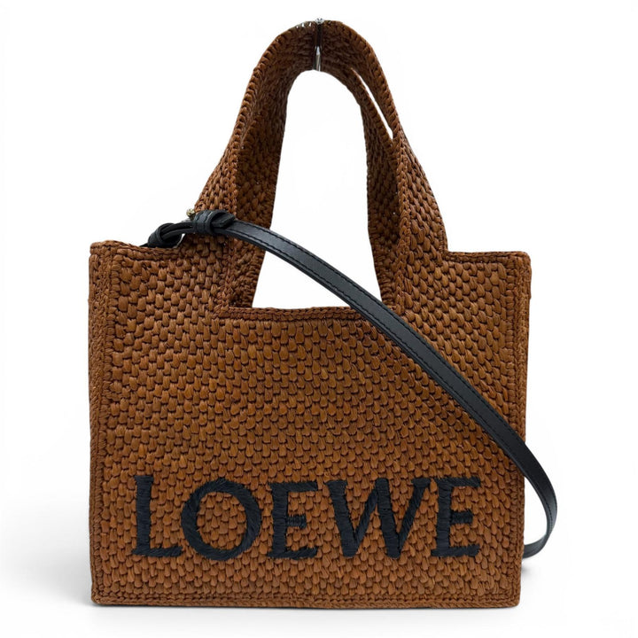 極美品☆LOEWE ロエベ A685B59X01 フォントトート スモール ラフィア ハニーゴールド レザー使い 2WAYショルダーバッグ ハンドバッグ