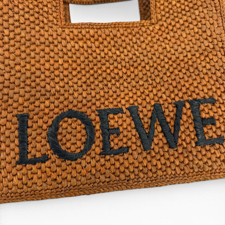 極美品☆LOEWE ロエベ A685B59X01 フォントトート スモール ラフィア ハニーゴールド レザー使い 2WAYショルダーバッグ ハンドバッグ