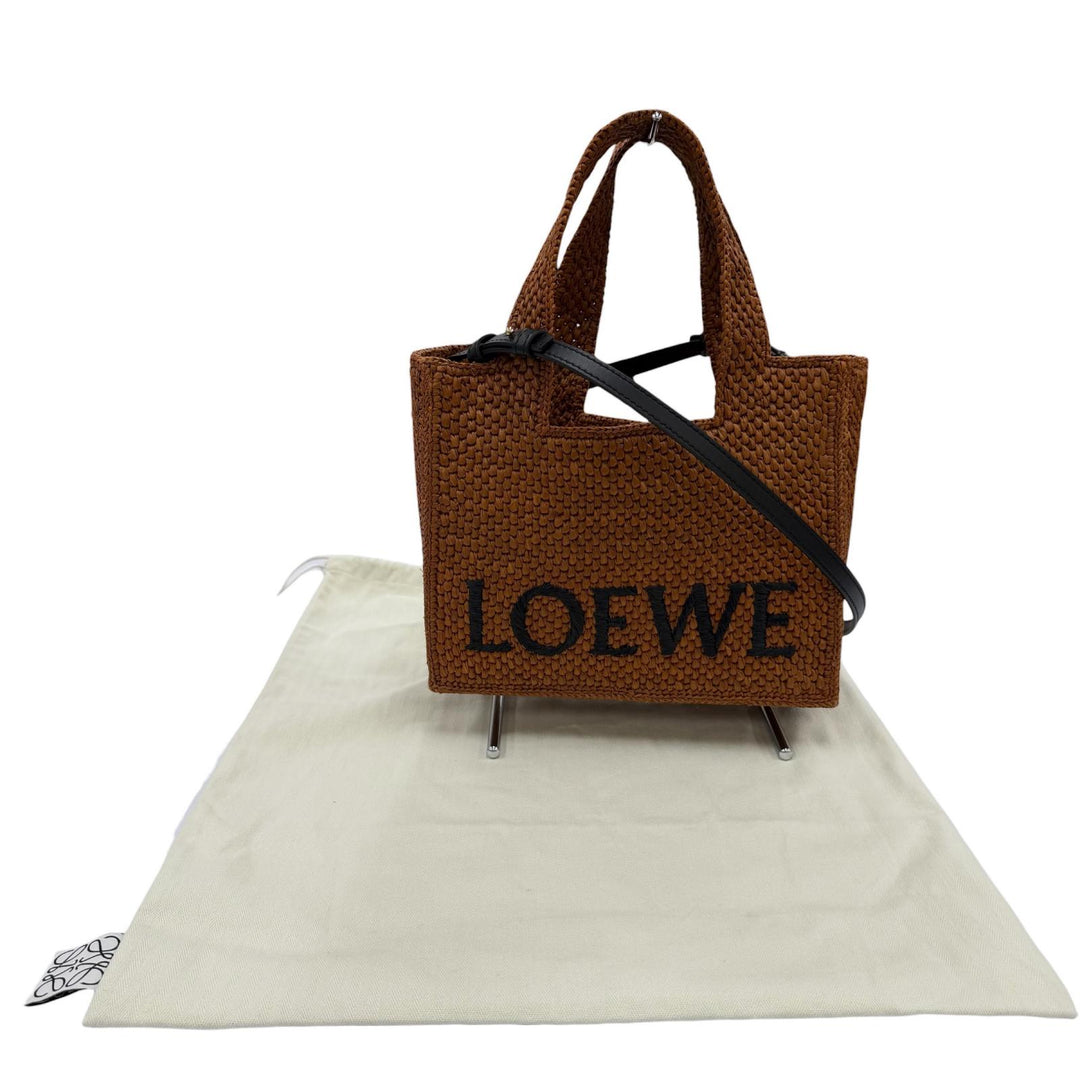 極美品☆LOEWE ロエベ A685B59X01 フォントトート スモール ラフィア ハニーゴールド レザー使い 2WAYショルダーバッグ ハンドバッグ