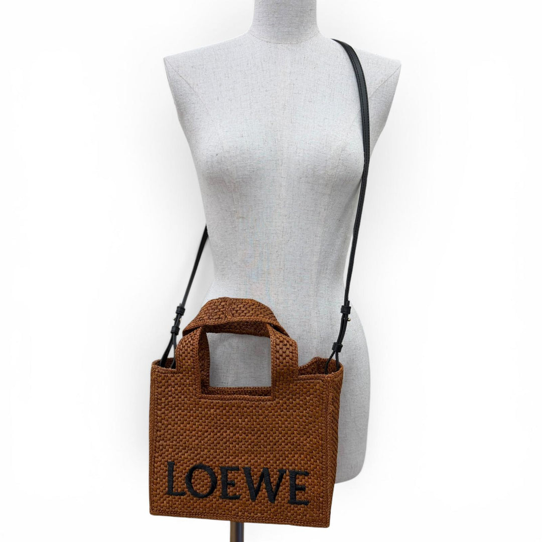 極美品☆LOEWE ロエベ A685B59X01 フォントトート スモール ラフィア ハニーゴールド レザー使い 2WAYショルダーバッグ ハンドバッグ