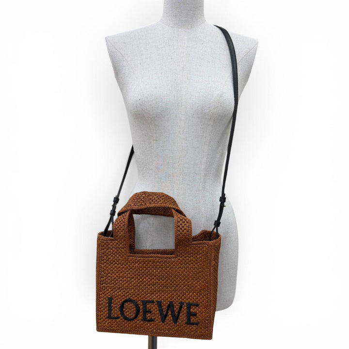 極美品☆LOEWE ロエベ A685B59X01 フォントトート スモール ラフィア ハニーゴールド レザー使い 2WAYショルダーバッグ ハンドバッグ