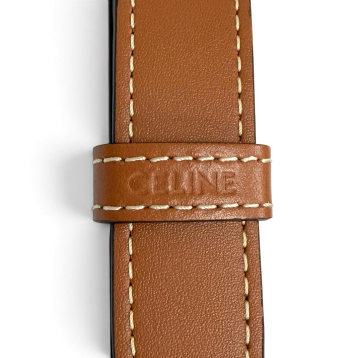 美品△CELINE セリーヌ 19113 ミディアム バケット トリオンフキャンバス カーフスキン タン ショルダーバッグ ブラウン 伊製 レディース