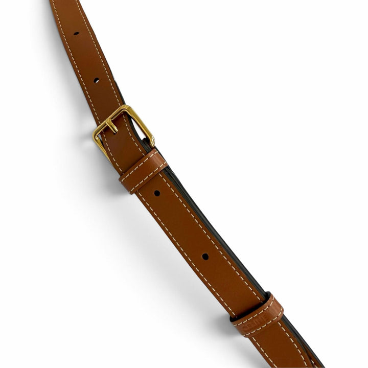美品△CELINE セリーヌ 19113 ミディアム バケット トリオンフキャンバス カーフスキン タン ショルダーバッグ ブラウン 伊製 レディース