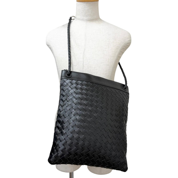 美品□BOTTEGAVENETA ボッテガヴェネタ 806490 アンディアーモ レザー イントレチャート メッセンジャー フラット ショルダーバッグ 伊製