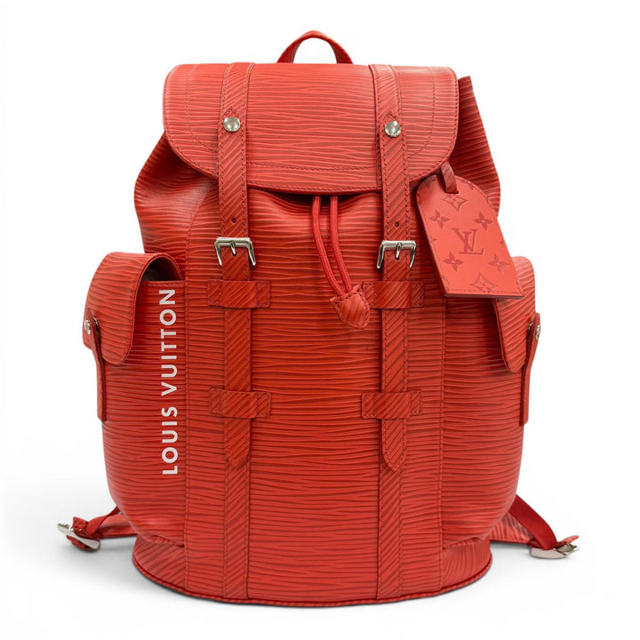 美品▼LOUIS VUITTON ルイヴィトン M23764 クリストファー MM バックパック エピXL リュックサック デイパック レッド シルバー メンズ