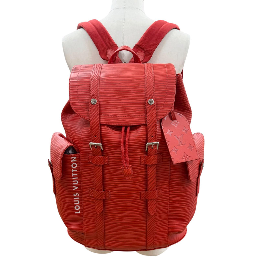 美品▼LOUIS VUITTON ルイヴィトン M23764 クリストファー MM バックパック エピXL リュックサック デイパック レッド シルバー メンズ