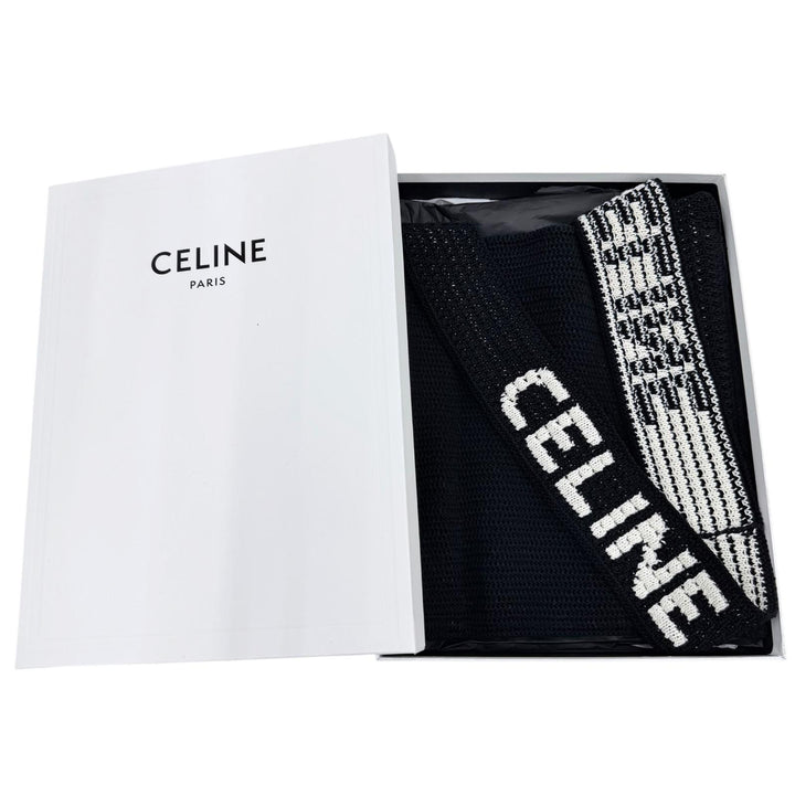 未使用品☆CELINE セリーヌ 2ADCS817X クロシェ ニット ショルダーバッグ コットン ロゴ刺繍 ブラック ホワイト イタリア製 正規品