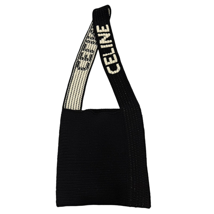 未使用品☆CELINE セリーヌ 2ADCS817X クロシェ ニット ショルダーバッグ コットン ロゴ刺繍 ブラック ホワイト イタリア製 正規品