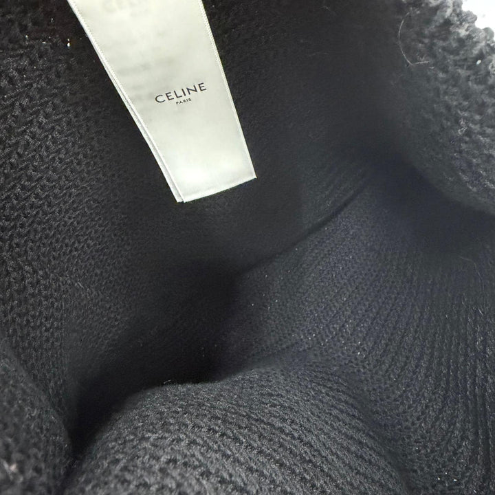 未使用品☆CELINE セリーヌ 2ADCS817X クロシェ ニット ショルダーバッグ コットン ロゴ刺繍 ブラック ホワイト イタリア製 正規品