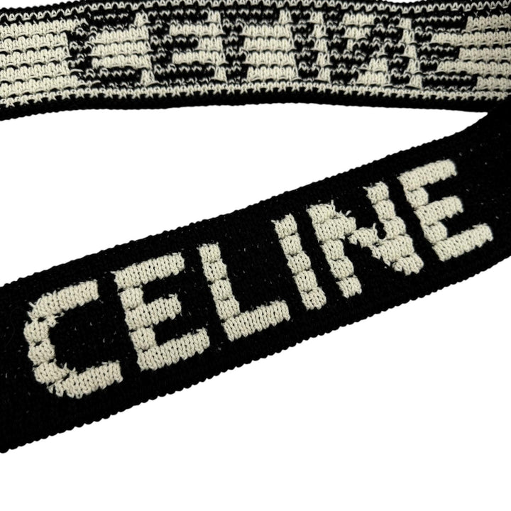 未使用品☆CELINE セリーヌ 2ADCS817X クロシェ ニット ショルダーバッグ コットン ロゴ刺繍 ブラック ホワイト イタリア製 正規品