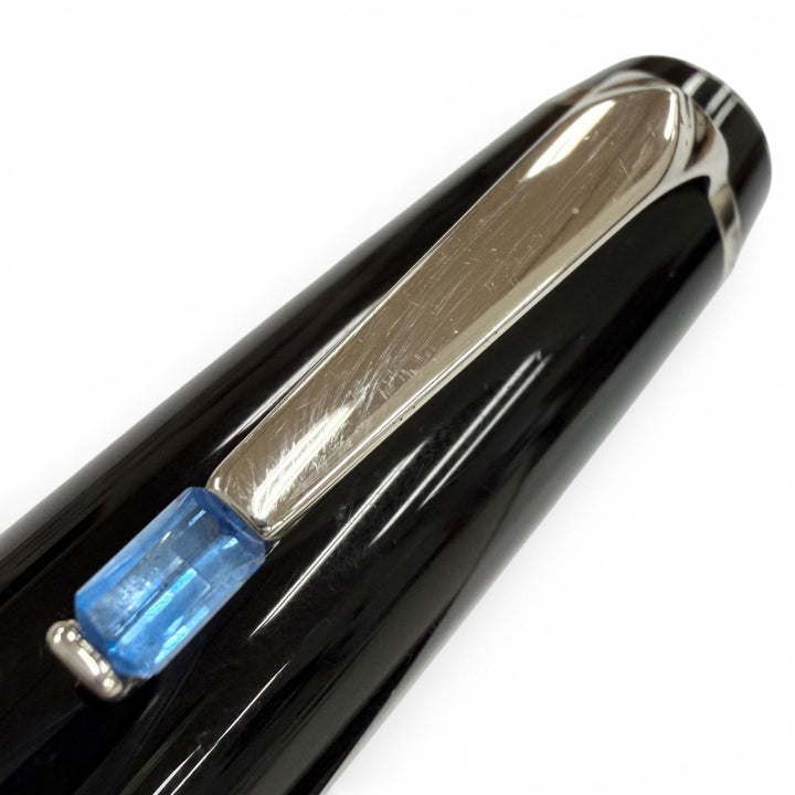 美品▼MONTBLANC モンブラン ボエム ブルージェムストーン ホワイトスター キャップ式 ボールペン ブラック シルバー 筆記確認済み