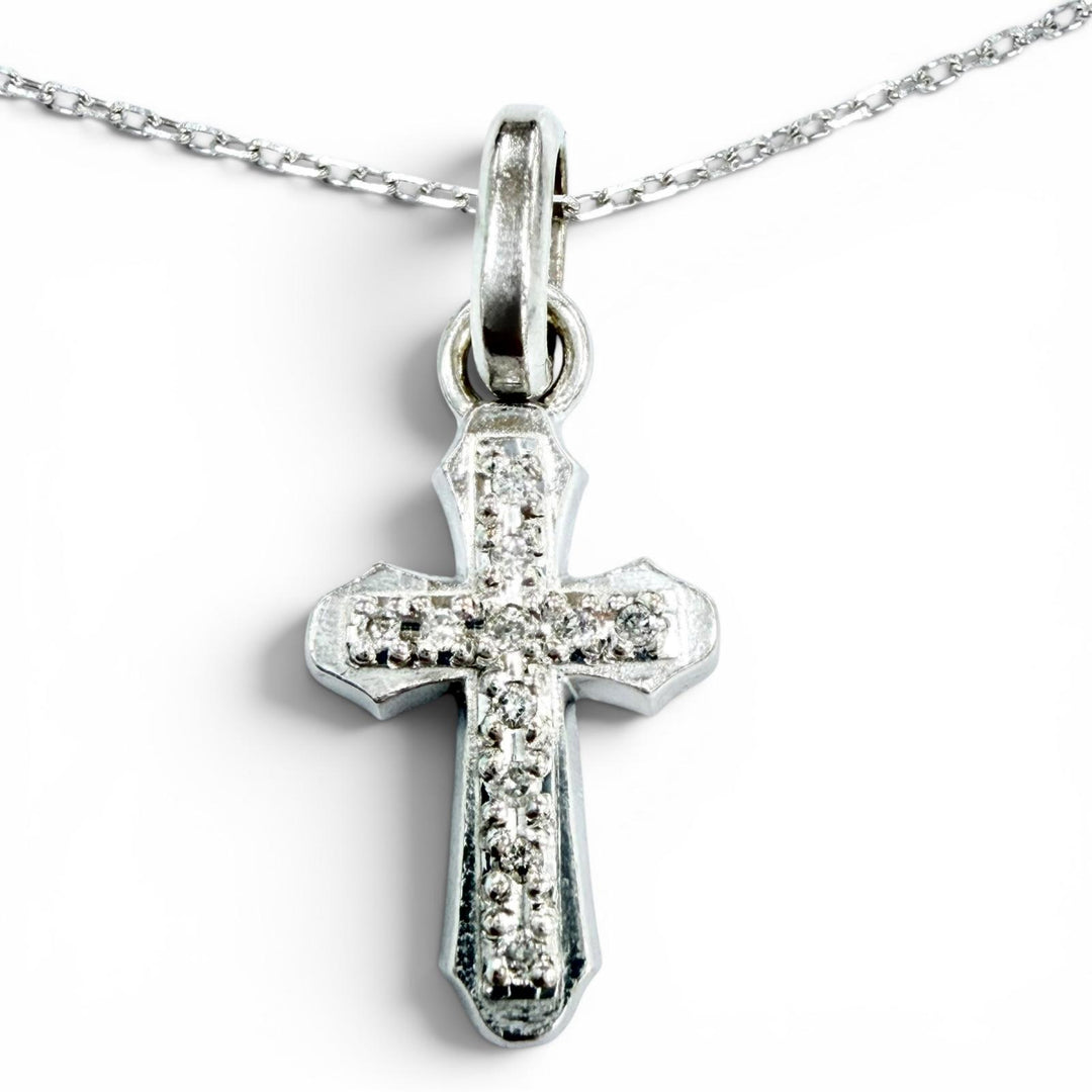 美品◇Sympathy of Soul シンパシーオブソウル スムースクロス K18 WG ダイヤモンド0.05ct 11P スクエアチェーン付 ペンダント 重量3.12g
