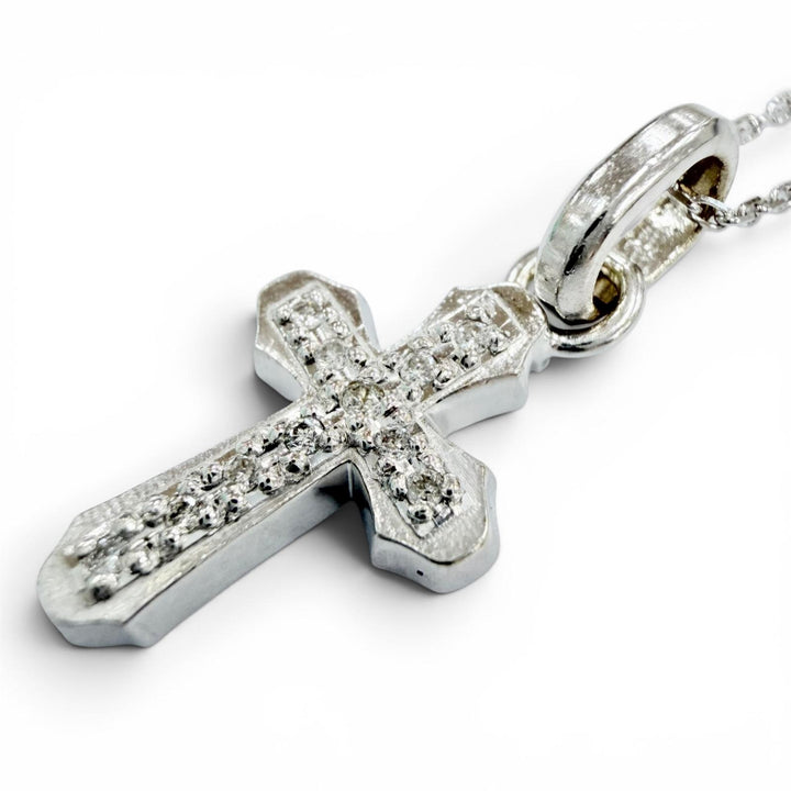 美品◇Sympathy of Soul シンパシーオブソウル スムースクロス K18 WG ダイヤモンド0.05ct 11P スクエアチェーン付 ペンダント 重量3.12g