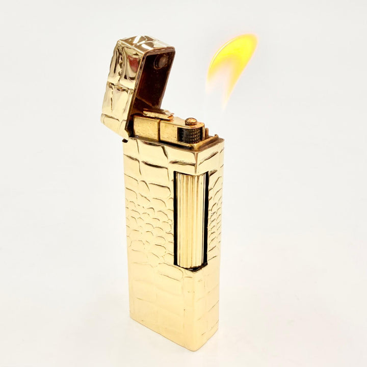 極美品◇Dunhill ダンヒル アウタージャケット 18K クロコ型押し ローラー式 ガスライター ゴールド スイス製 総重量103.64g 着火確認済