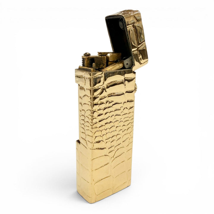 極美品◇Dunhill ダンヒル アウタージャケット 18K クロコ型押し ローラー式 ガスライター ゴールド スイス製 総重量103.64g 着火確認済