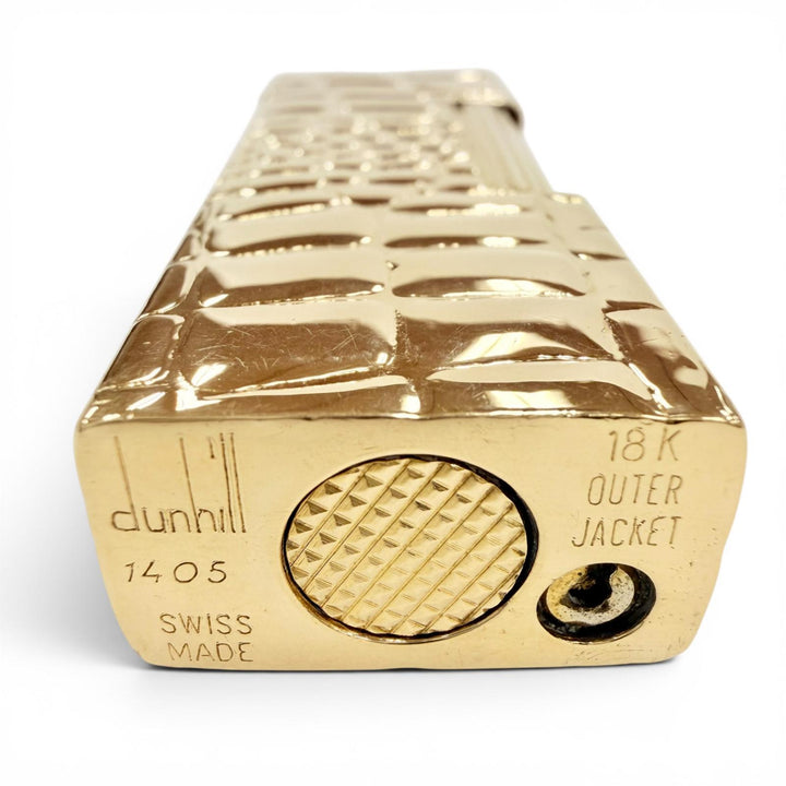 極美品◇Dunhill ダンヒル アウタージャケット 18K クロコ型押し ローラー式 ガスライター ゴールド スイス製 総重量103.64g 着火確認済