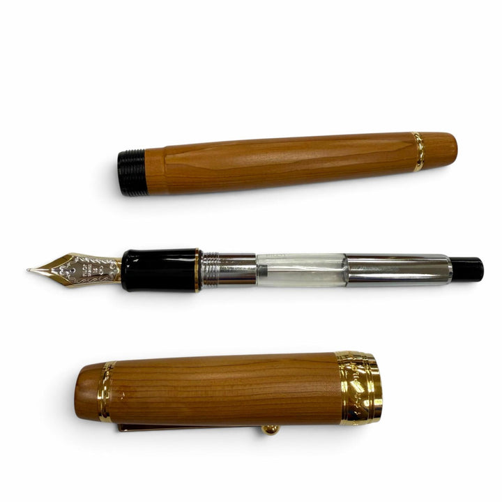 未使用品▼PILOT パイロット ウッド ペン先18K Mニブ カスタムクラフト 一位の木 廃番モデル 万年筆 ブラウン ゴールド メンズ 箱付き