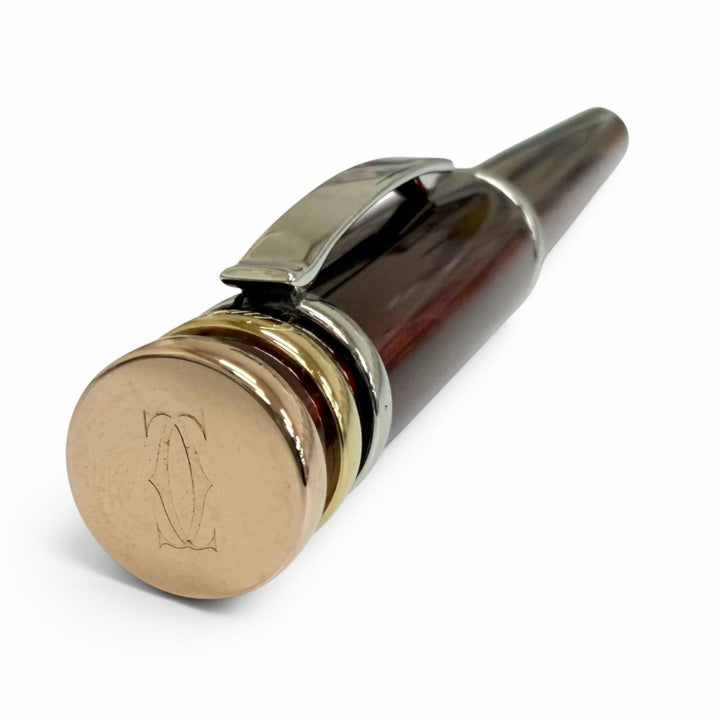 美品□Cartier カルティエ ペン先18K Mニブ トリニティ ドゥ カルティエ キャップ式 万年筆 ステーショナリー ボルドー ドイツ製 メンズ
